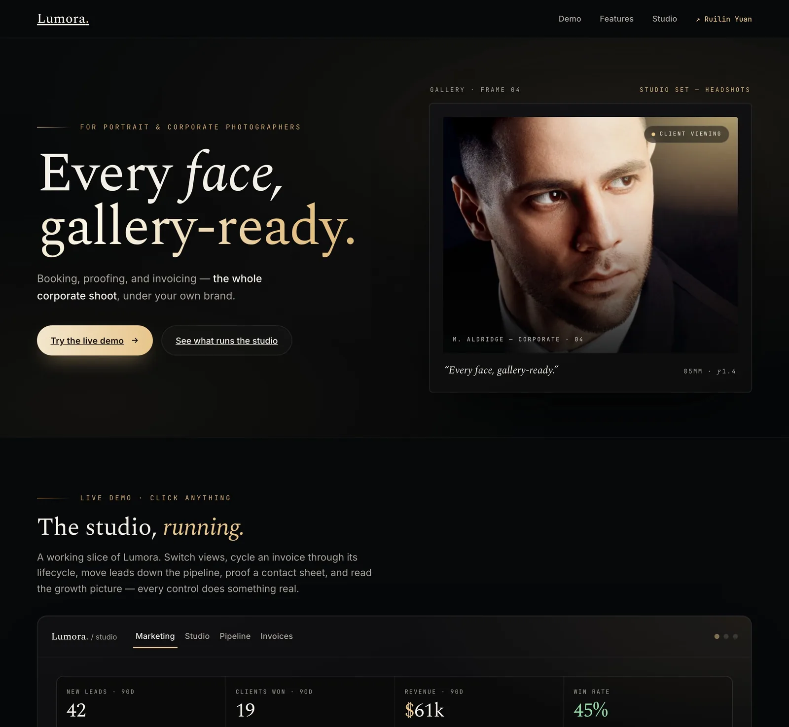 Lumora — studio CRM for photographers