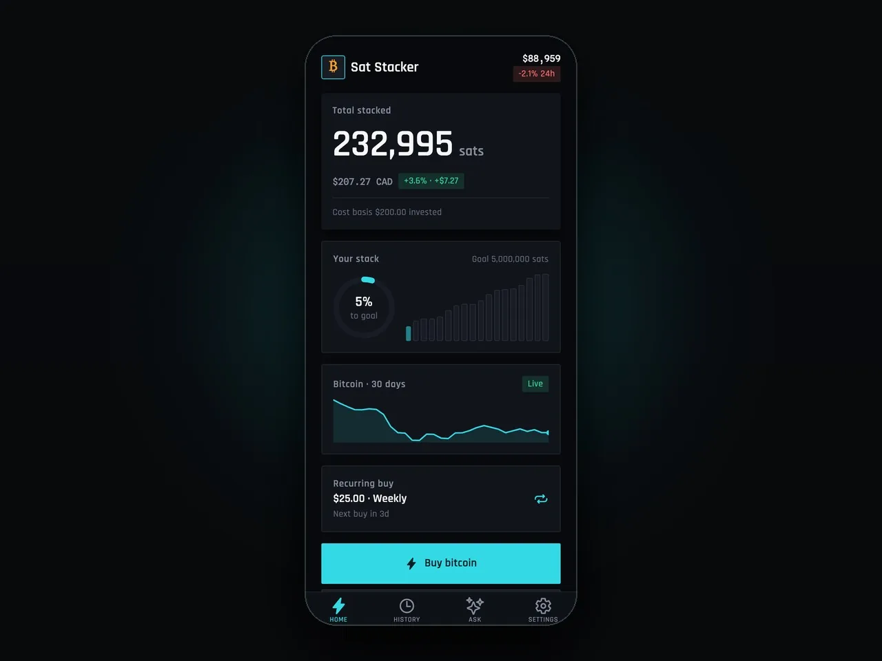 Sat Stacker — Bitcoin DCA tracker